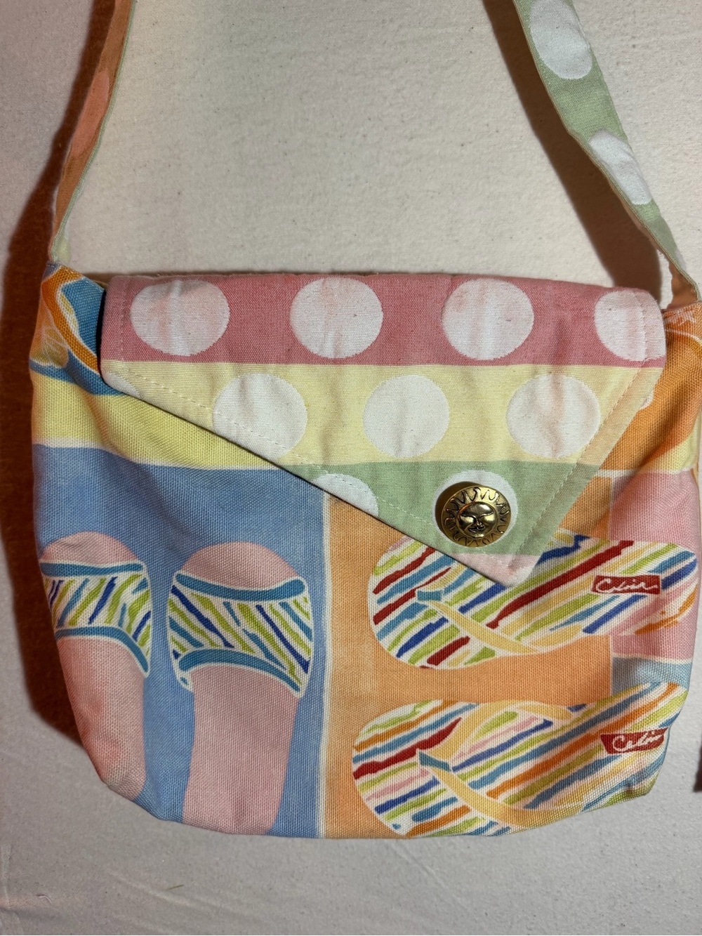 Pastel Polka & Flip-Flop Print Crossbody Bag — Multicolor